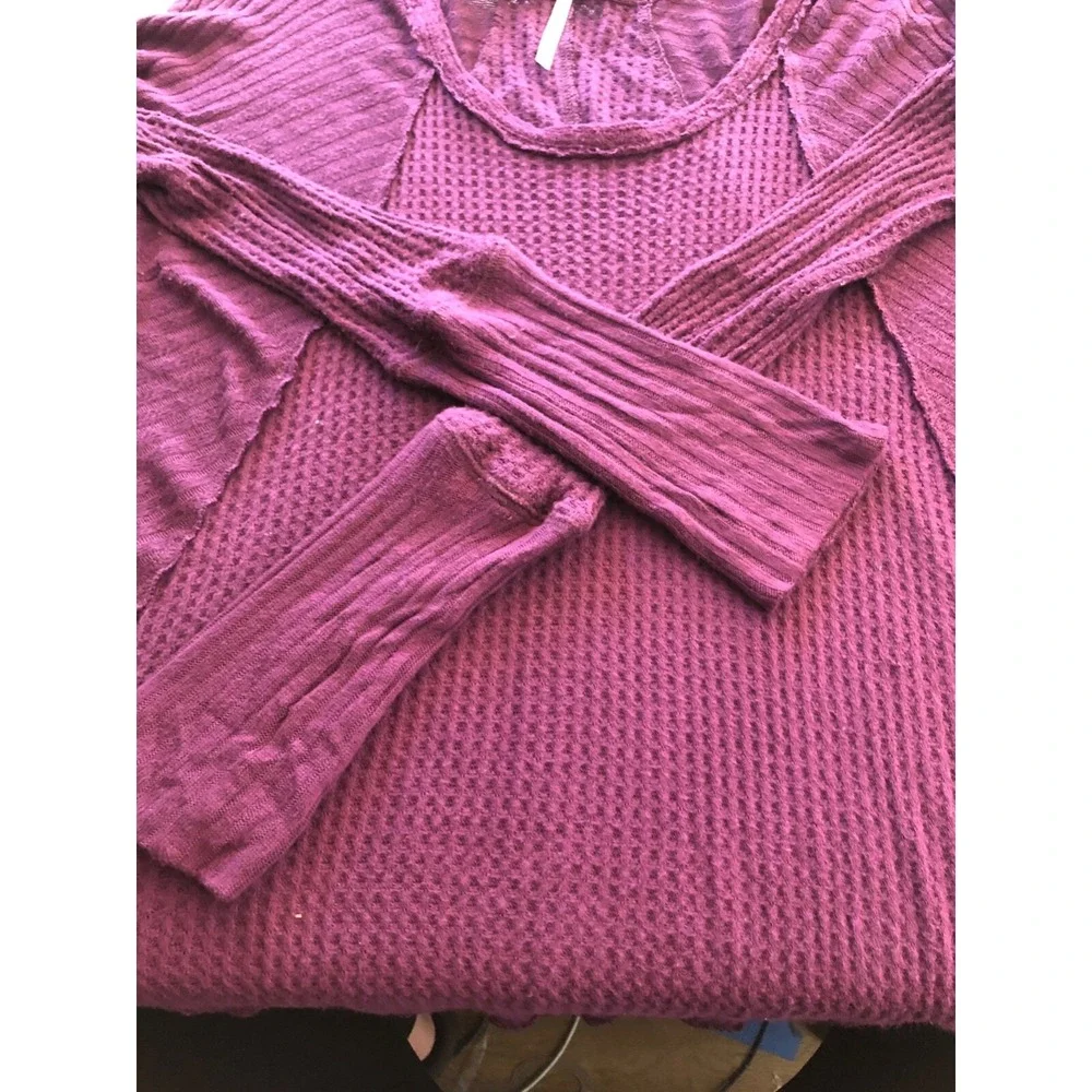 FREE PEOPLE Drippy Ventura Top Waffle‎ Knit Thermal Purple Size XS
